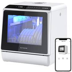 Mini Spülmaschine, BLITZHOME Mini Geschirrspüler App Steuerung, 6 Programme Tragbarer Smart Tischgeschirrspüler mit 5L Wassertank, mit/ohne Wasseranschluss Benutzbar, Trockenfunktion, für Camping