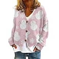 Varma koftor dam vintersweaters plus size buttondown tröjor roliga julkläder höstrock damer, ROSA, 4XL