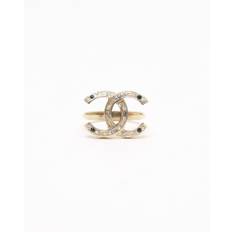 CHANEL Coco Mark Rhinestone Ring - Silver (5 3/4)