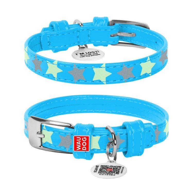 WAUDOG Glamour Läderhalsband med Reflex Stjärnor (XS2)