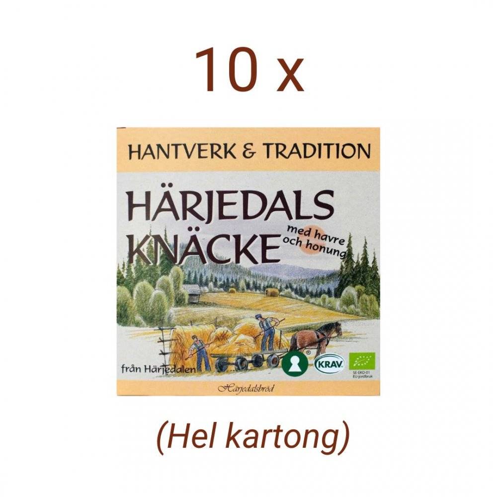 Hel låda med 10 st Ekologiskt Härjedalsknäcke med havre och honung 225 g - Härjedalsbröd