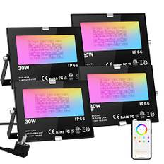 ChangM RGB LED Strahler Fluter Außen Strahler 30W 4 Pack Bluetooth APP-Steuerung 16 million Farben Smart LED Flutlichtstrahler, IP66 Außenstrahler Wasserdicht LED Flutlicht, Garten Stimmungslichter