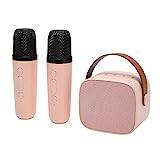 Bluetooth Karaokemaskin för Vuxna och Barn, Stereoljud Retro Bärbar Högtalare med 2 Trådlösa Mikrofoner, Bluetooth 5.3 Singing Karaoke Set för Home Party KTV (Rosa)