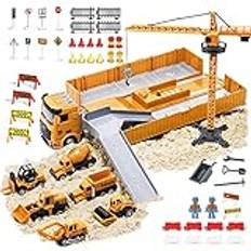 OR OR TU Konstruktion lastbil bil leksaks set för pojkar med ljud ljuseffekter barn ingenjörsfordon lekset kran, grävmaskin, gaffeltruck, bulldozer, cementlastbil, dumper, ålder för 3 4 5 6+ år gåva