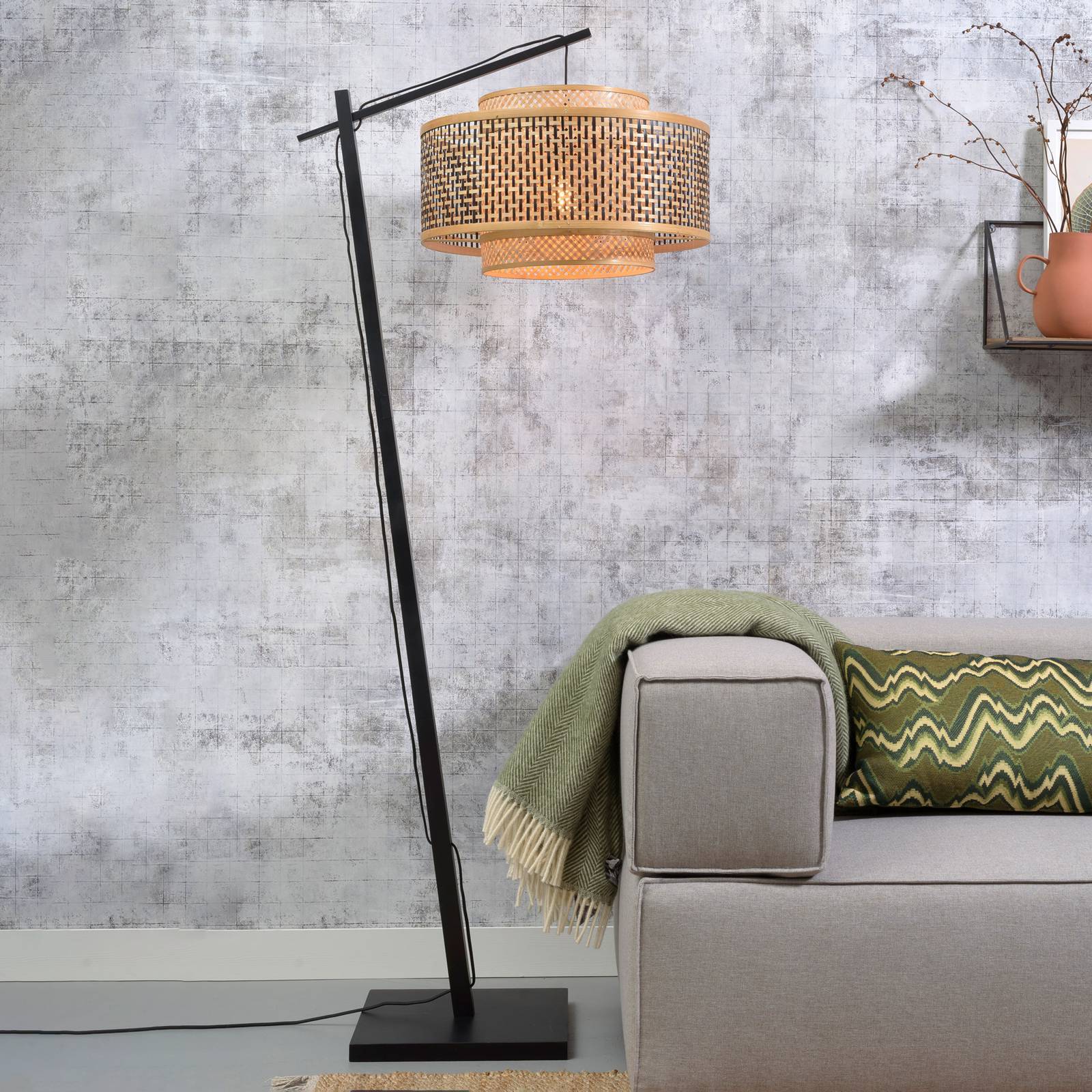 Good & Mojo Golvlampa Bhutan, Svart, Vardagsrum / matsal, Bambu, Design, Golvlampa