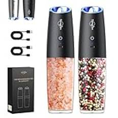 Gravitation elektrisk salt och pepparkvarn set spridare USB uppladdningsbar