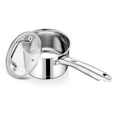 TEAMFAR kastrull, 14 cm liten mjölkkanna i rostfritt stål för induktion med glaslock, 3-lagers bas för alla typer av spisar, 0,9 l kastrull för små portioner, giftfri, diskmaskinssäker