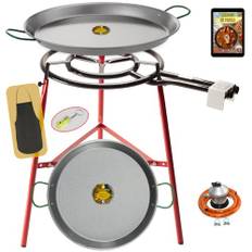 COMBOI Paella-Set für Paella-Gas, Butangas, 50 cm, Paella-Pfanne 60 cm + Paella-Pfanne 42 cm, Gasregler, Schlauch, Halterung, verstärkte Füße, Wasserwaage, Schürze, digitales Rezeptbuch