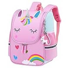Skolväskor ryggsäck för flickor pojkar vardaglig tonåring för studenter ryggsäck barn skolväska söt unikt mönster 3-6 år, Rosa, 11"x 8"x 4.7"