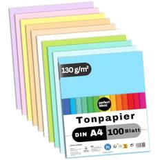 perfect ideaz 100 ark A4 tonpapper pastellfärgat, färgat tonpapper, 10 olika light-färger, 130 g/m², färgade pysselark, tillbehör för pyssel, genomfärgat material, för DIY