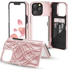 W7ETBEN iPhone 13 Pro Plånboksfodral, iPhone 13 Pro Skal med Kickstand Inbyggd Spegel Stötsäker Korthållare Skal till Apple iPhone 13 Pro 6,1 tum (Roséguld)