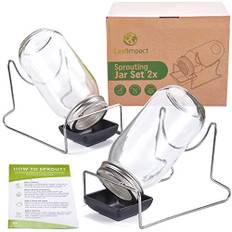 2 Pack Groddburkar Kit | Komplett Inomhusodlingssats för Groddning | Organiska Groddar i Hemmet Enkelt | Grodda Starter Kit | Glasburk för Groddning av Broccoli, Alfalfa, Mungbönor med Mera
