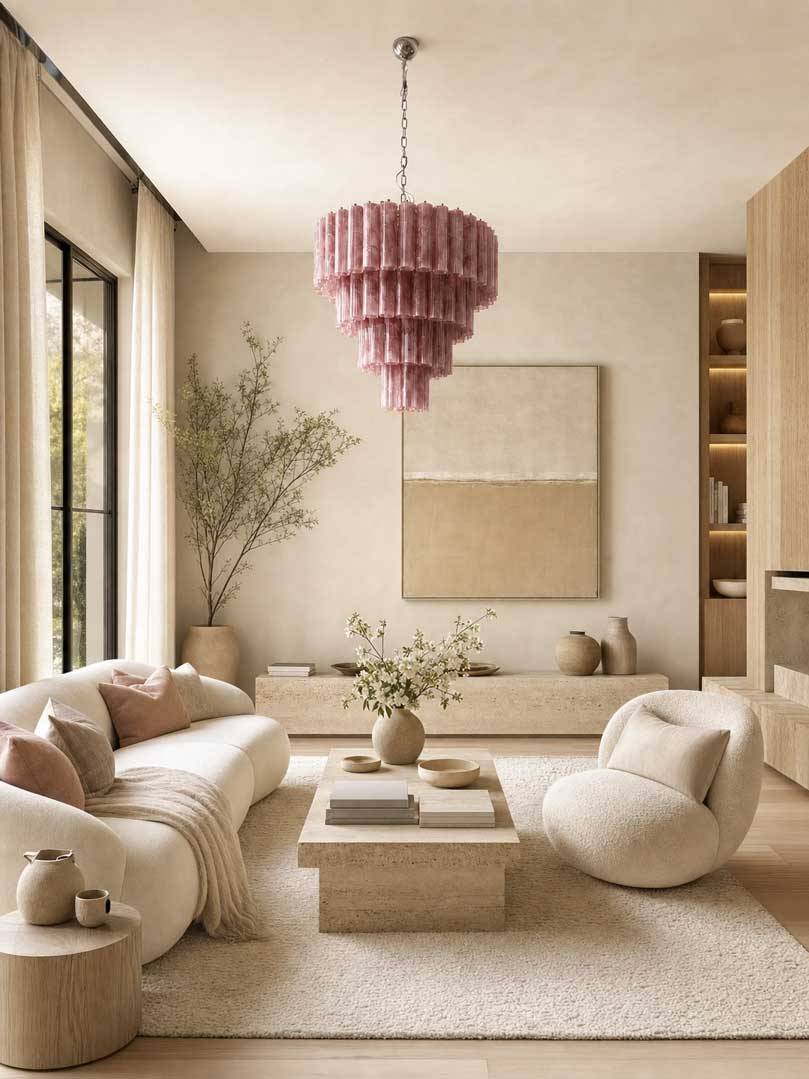 Murano ljuskrona - 78 rör - Alabaster Rosa Krom blank