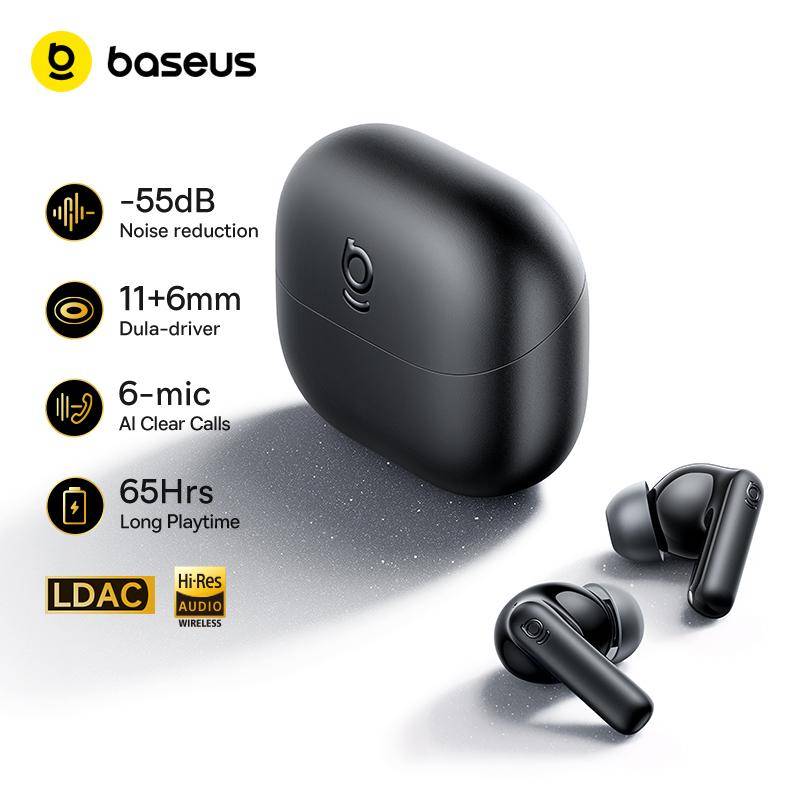 Baseus Bass EP10 Ultra Adaptiva ANC Trådlösa Öronproppar Bluetooth 6.0 Hi-Res Ljud 6 Mikrofoner Trådlösa Hörlurar 65 Timmar IP55 vit
