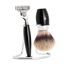 KOSMO - shaving set Silvertip Fibre, 3-parts, Gillette® Mach3, Sort kunstharpiks