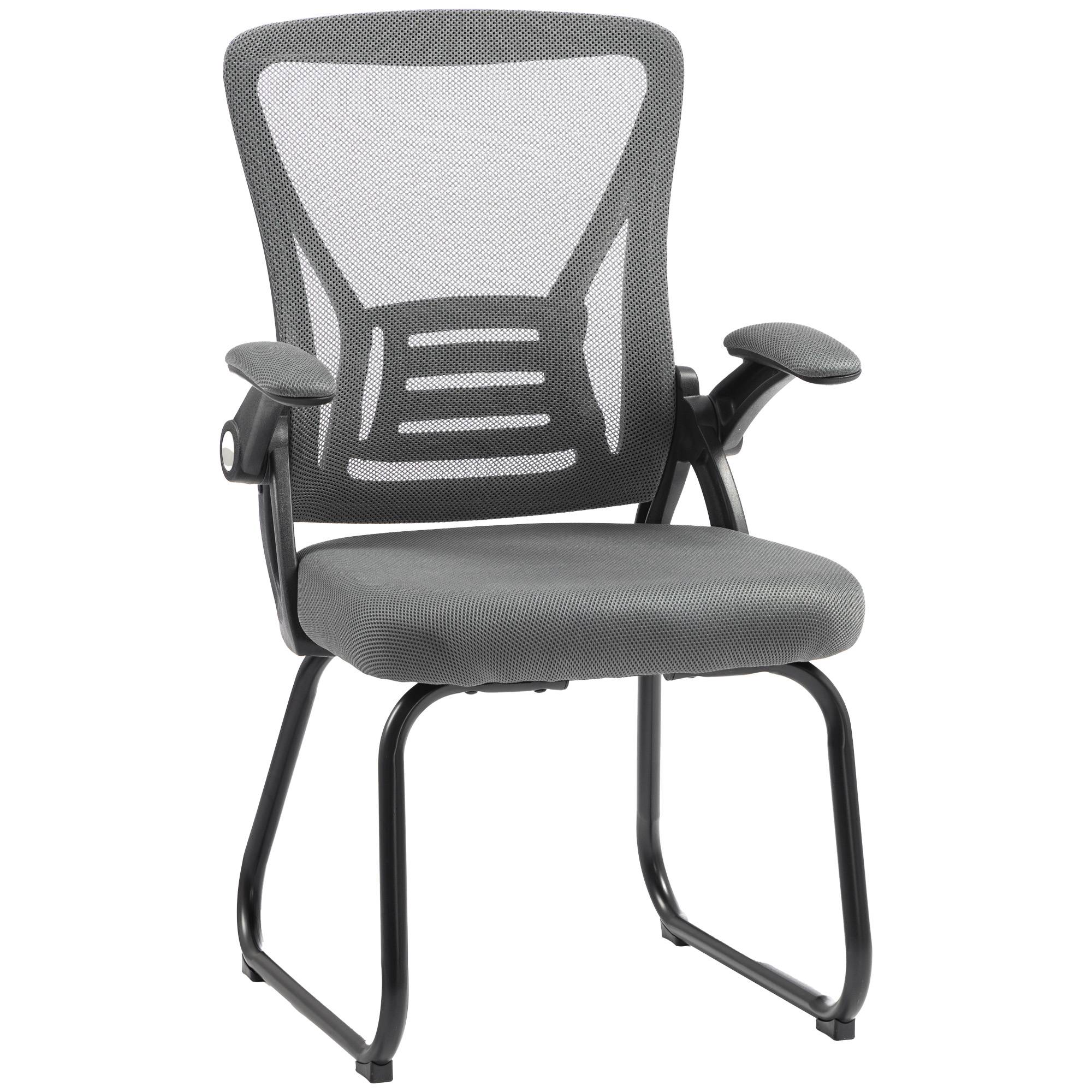 HOMCOM Office Chair, Ergonomic Desk Chair No Wheels with Mesh Backrest and Steel Legs for Home Conference Room, Dark Grey