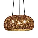 APLIK 3-lamps Retro Rotting Ljuskrona Ihålig Lampskärm Brun Handvävd Taklampa För Hem Boho Style Woven Rotting Art Pendellampa för Kök, Matsal, Sovrum, Restaurang