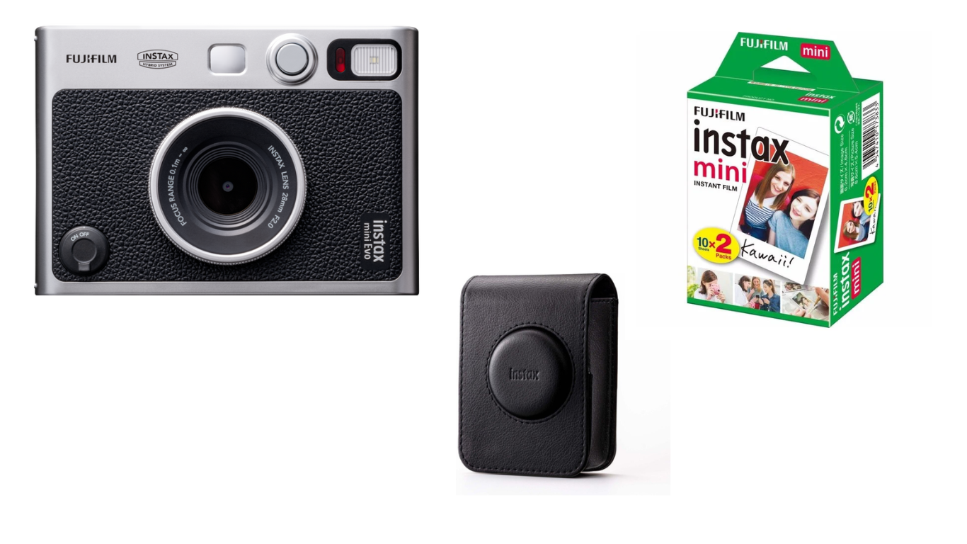 Fuji - Instax Mini Evo Hybrid Camera BUNDLE med film og etui - Sort