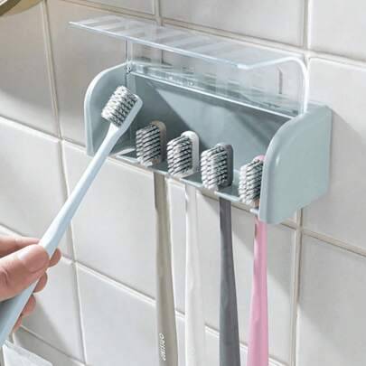 Väggmonterad tandborstehållare med lock, eltandborsteställ, förvaringsställ för tandkräm i badrummet, självhäftande tandborsteorganisatör med 2/5/6 pl - Vitt (Multi-size)