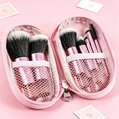 10 st mini makeupborstset, bärbara reseborstar för makeup, inklusive borstar, makeupborstar, puder- och rougeborstar, highlighterborstar, ögonskuggsbo (Svart - 10 st,Rosa - 10 st,[Vänligen beställ inte fel vara] Rosa rosett - 1 st,Rosa 10 st)