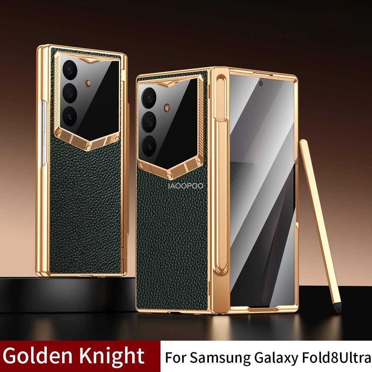 Galvaniserat Hårt PC Läder Baksidesfodral för Samsung Galaxy Z Fold 8 Ultra Fold 7 6 med Glas Skärmskydd Pekpenna grön