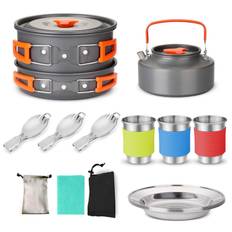 Camping Cookware Set Outdoor Cooking Equipment for Camping Hiking and Picnics for 2-3 People All in orange