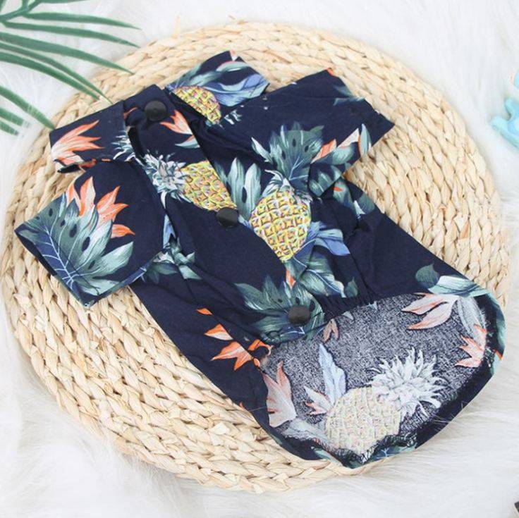 Hund katt skjortor sommar strand kläder väst husdjurskläder blommig t-shirt hawaiian för liten stor hund chihuahua frech fulldog - Marin / L