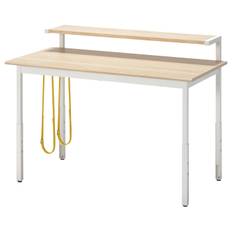 IKEA - UTVISNING gamingbord med hylde, asketræsmønster/hvid, 120x60 cm