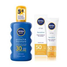 Nivea Sun UV Face Soothing Sensitive Cream SPF50 + Sun Protect & Moisture Sun Spray SPF30 50 ml + 200 ml