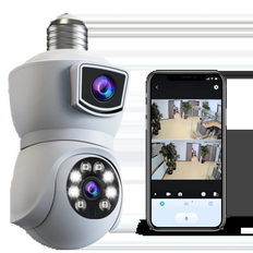 4MP Light Bulb Security Camera, Dual Lens 360° Wi-Fi Home Security Cameras Wireless Outdoor/Indoor