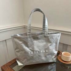 Mode Casual Axelväska med stor kapacitet, Vattentät PVC Jelly Tote Handväska, Vintage Street Style High-End Outdoor Camping Picknick Förvaringsväska, - Silver