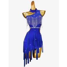 Latin Dance Dresses Royal Blue Women's Lycra Spandex Dress Backless Sexy Rhinestones Latin Dancer Dancing Wear