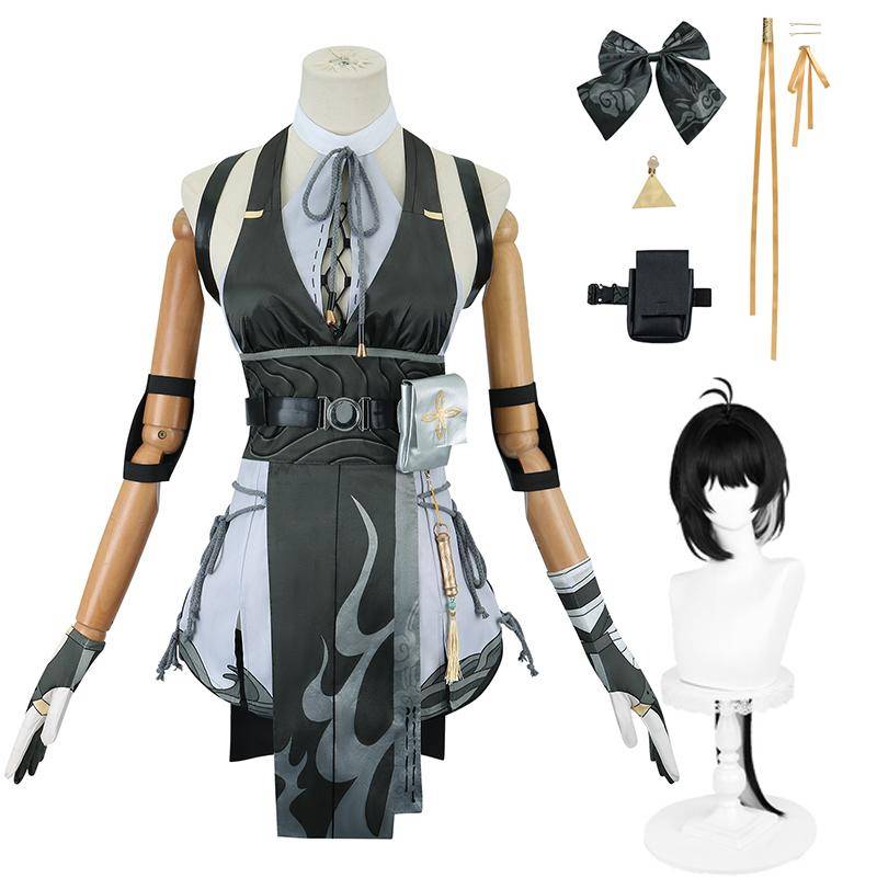Wuthering Waves Kvinna Rover Cosplay Kostym Full Set, Svart Vit Traditionell Stil Klänning Outfit för Kvinnor Halloween Comic‑Con Rollspel cm