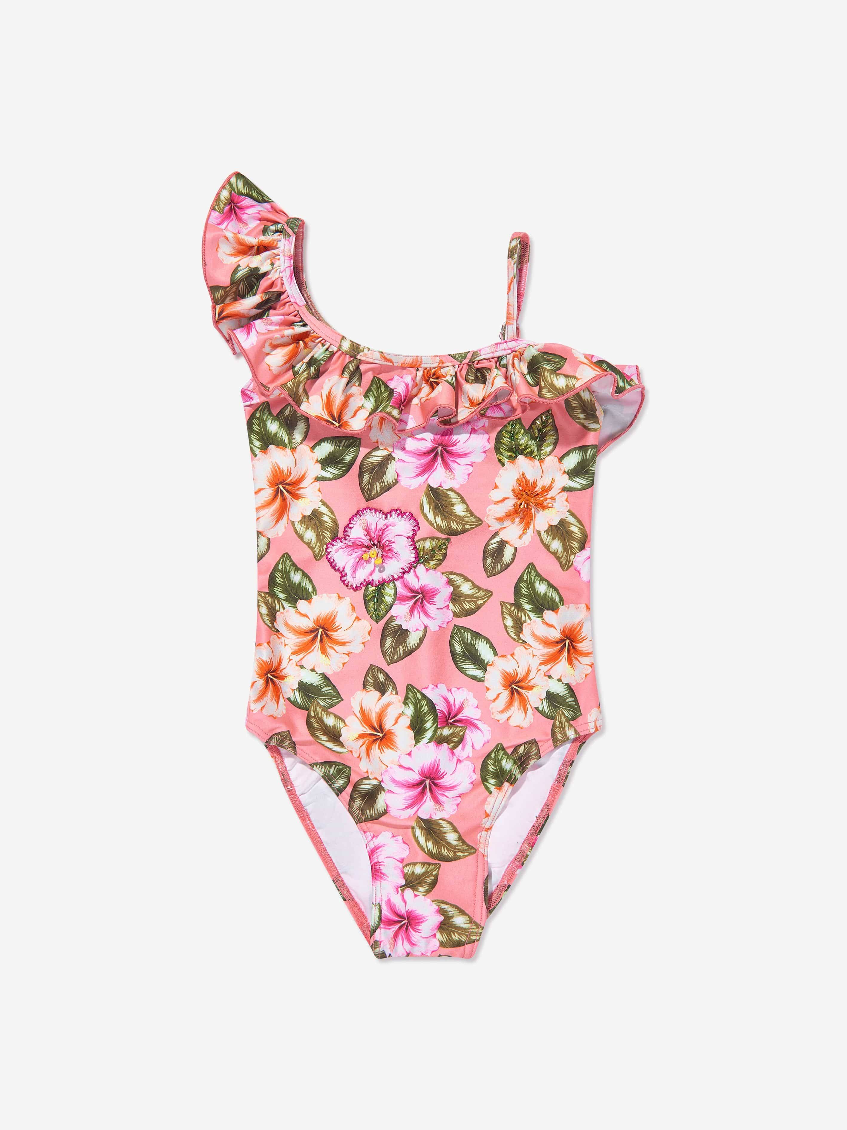 Selini Action Girls Floral Swimsuit in Pink - Pink / 6 Yrs (6 Yrs)