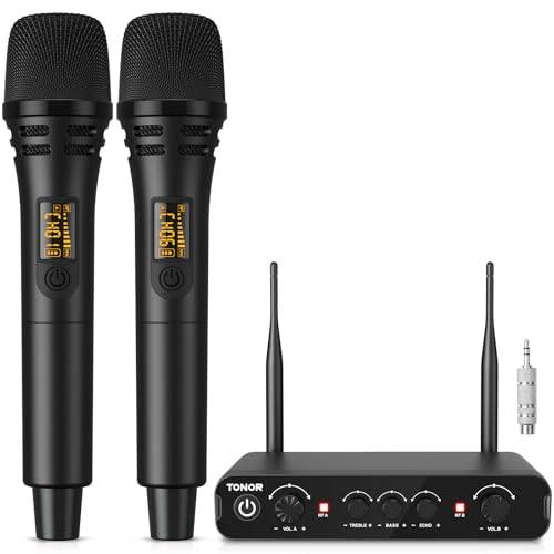 Mikrofon bezprzewodowy, bezprzewodowy system mikrofonu TONOR UHF metalowego bezprzewodowego z odbiornikiem, do karaoke, śpiewu, imprezy, wesela, DJ, mowy, 200ft(TW350) Czarny