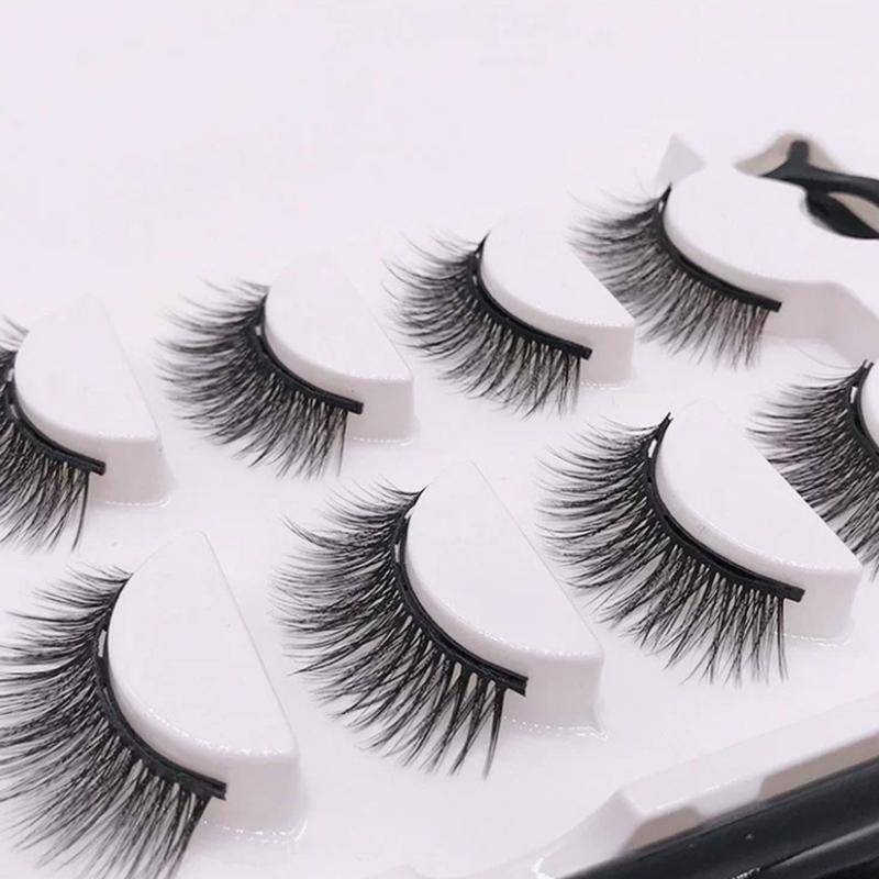 5 Par Magnetiska Ögonfransar Eyeliner Pincett Set Återanvändbara 3D Naturliga Lockiga Mink Löshår Ingen Lim Behövs Lätt att Applicera