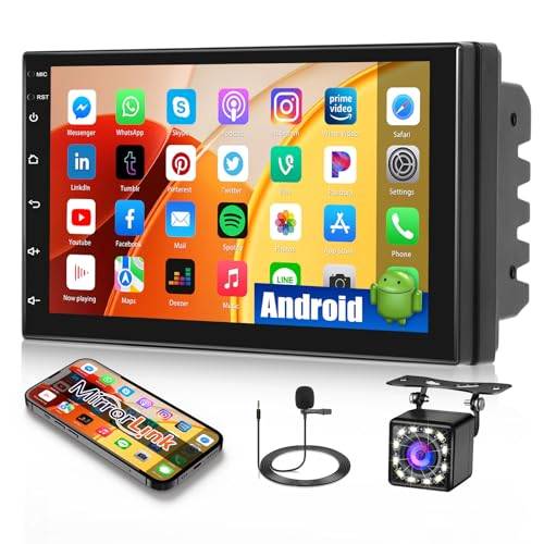 INEFALA 2 Din Android Autoradio med Bluetooth Vivavoce (1 + 16GB), 7-tums pekskärm 2 Din Android Stereo Autoradio stöder GPS/WiFi/Mirror Link/FM RDS radio med bakkamera