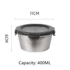Round Lunch Box 304 Stainless Steel Refrigerator Food Storage Box Kitchen Microwave Heating Sealed Fresh-keeping Box 400ml grå