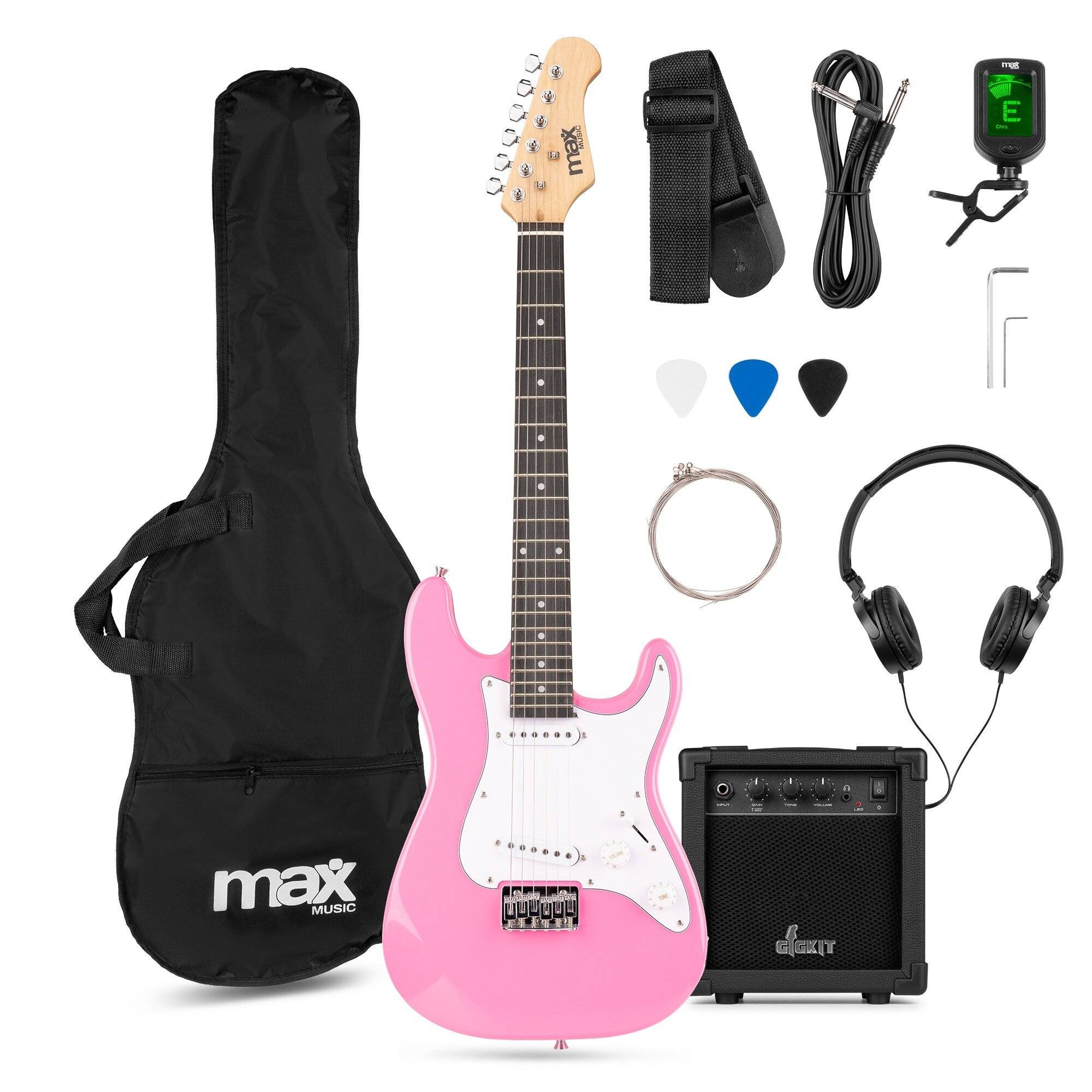 FYNDHÖRNAN / Max GigKit Junior Elgitarrpaket Rosa 3/4, Komplett nybörjarpaket med elgitarr och förstärkare i 3/4-storlek