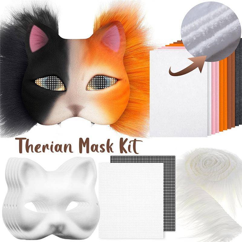 Gör-det-själv Vit Pappersmassa Mask Kit Rolig Therians Mask Räv Katt Mask Barns Handgjord Graffiti Halv Ansiktsmask För Maskerad Cosplay Fest Set