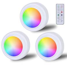 RGB-spotlights batteridriven med fjärrkontroll: 16 färgskiftningar skåpbelysning dimbar trådlös LED-touch-lampa timer minnesfunktion brand:självhäftande kuddar 3 st