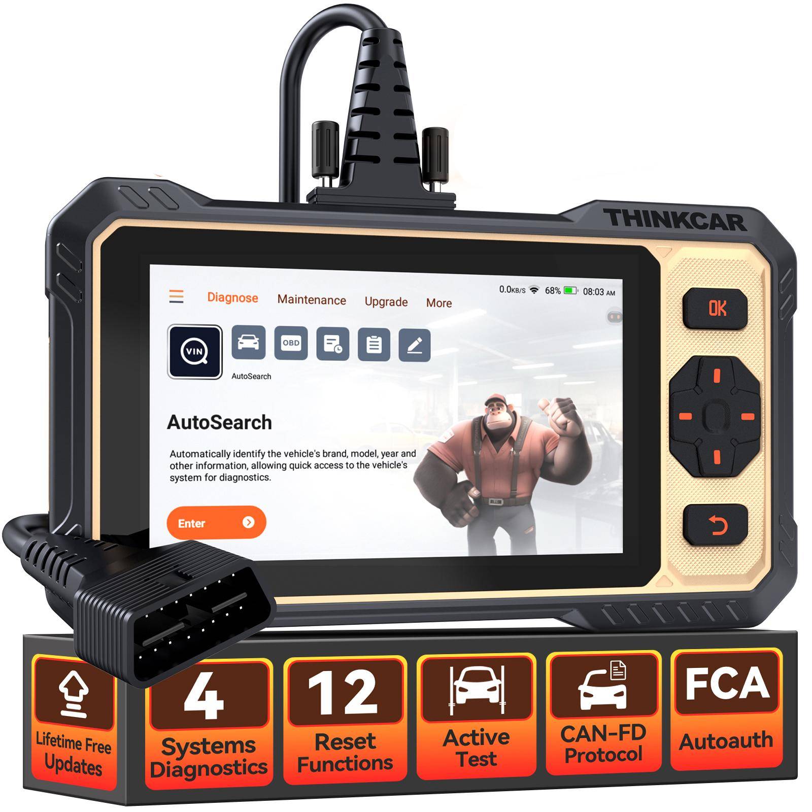 THINKCAR THINKSCAN 662 CAN FD OBD2 Diagnostikverktyg ECM/Växellåda/ABS/SRS Diagnostikskanner 12 Återställningar Livstid Gratis Uppdatering