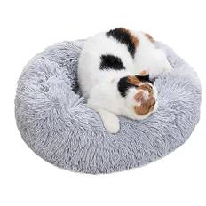 Zoomlie hundbädd rund plysch husdjur kennel katt kennel husdjurstillbehör halkfri hundbädd husdjurssäng husdjursmatta (60 cm, ljusgrå)