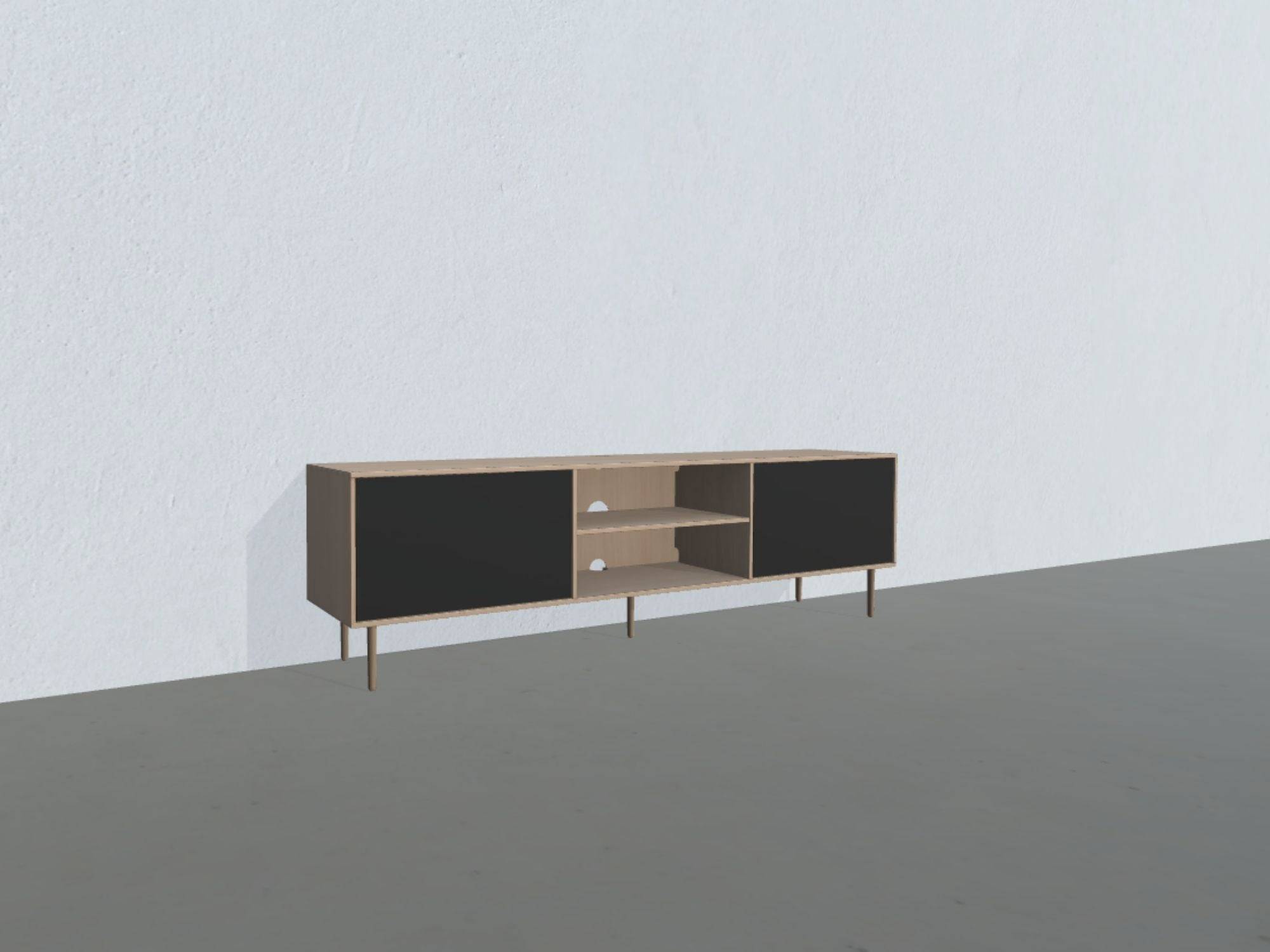 Square Classic TV-bord - opstilling 180 (massiv træ korpus, naturolieret eg massiv korpus, sort stofklap, dybde: 34 cm)