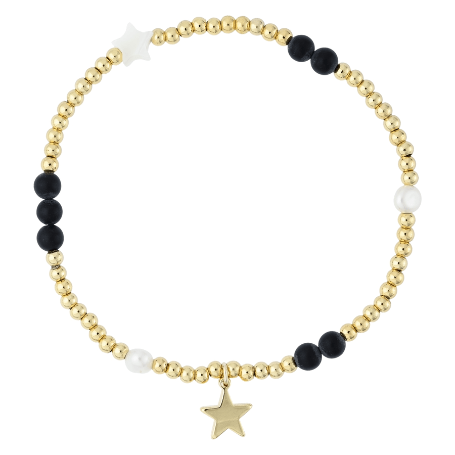 DARK Metal Bead Bracelet with Stone Beads & Pearls Matte Black