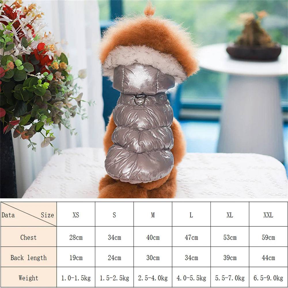 Winter Down & Fleece Dog Coat with Fur Collar for Small Dogs - Silver / XS-advise 1-1.5kg / SPC (XS-advise 1-1.5kg)