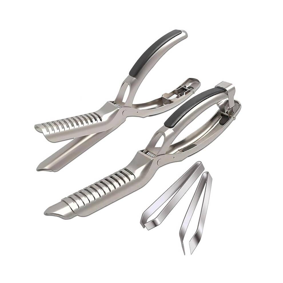 2Pcs Rib Membrane Removal Tools, Rib Prep Tool, Stainless Steel BBQ Rib Skinner with 2Pcs Tweezers Pliers and Gloves