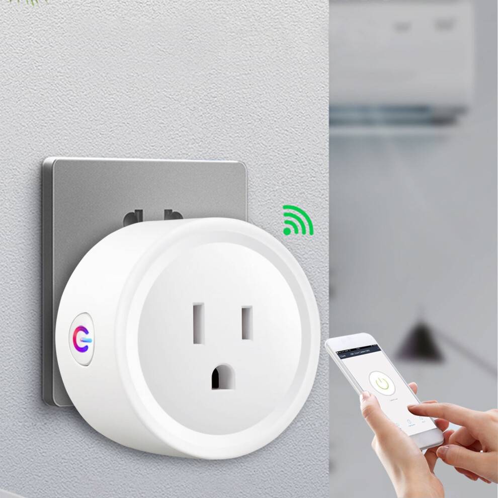 Smart Plug Mini WiFi-stikkontakt med fjernbetjening og timer, kompatibel med Alexa og Google Assistant, 10A stikkontakt, ingen hub, 2.4G Wi-Fi