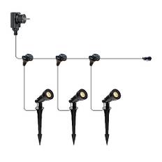 Xelloo trädgårdsbelysning CAS SMALL, 12 Volt, 3 st designarmaturer 1W LED varmvit med jordspett, vattentät (IP65) och med praktisk skjutbar anslutning