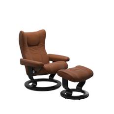 Stressless® Wing classic medium stol inkl. skammel - kampagnemodel (Paloma okselæder - Cognac, inkl. skammel, Classic stel sortbejdset)
